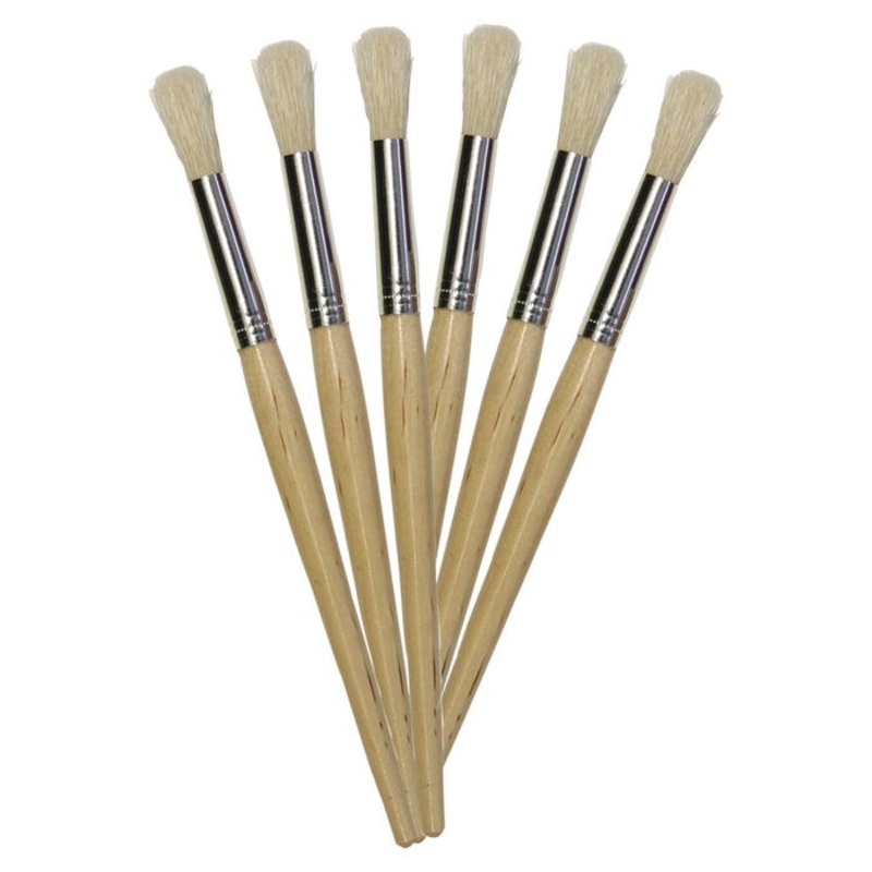 School Smart Non-Toxic Natural Stubby Paint Brushes, 7-1/2 Inches, Set of 6