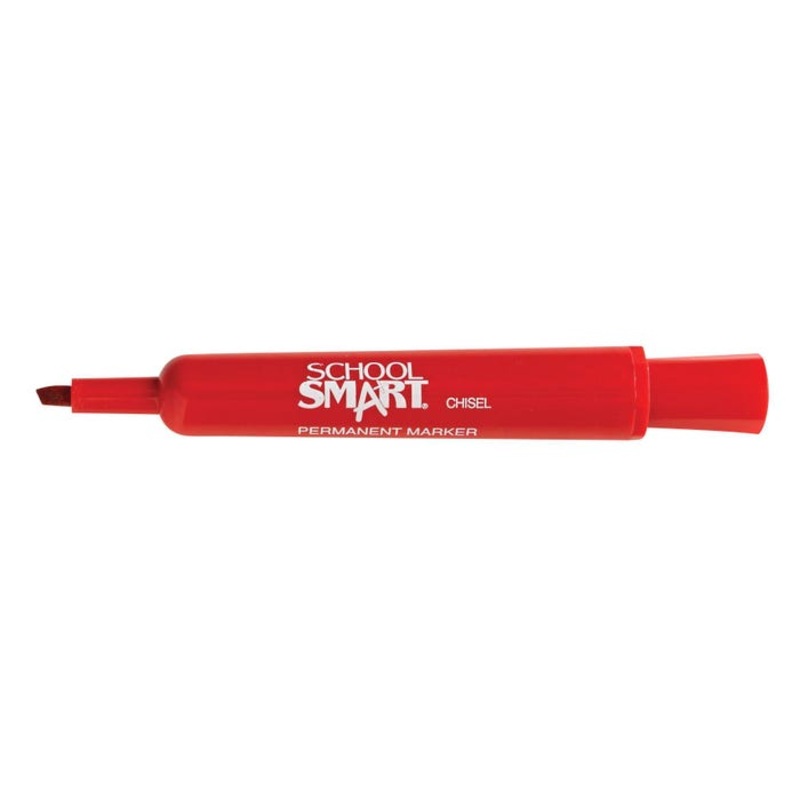 School Smart Nontoxic Permanent Markers, Chisel Tip, Red, Pack of 12