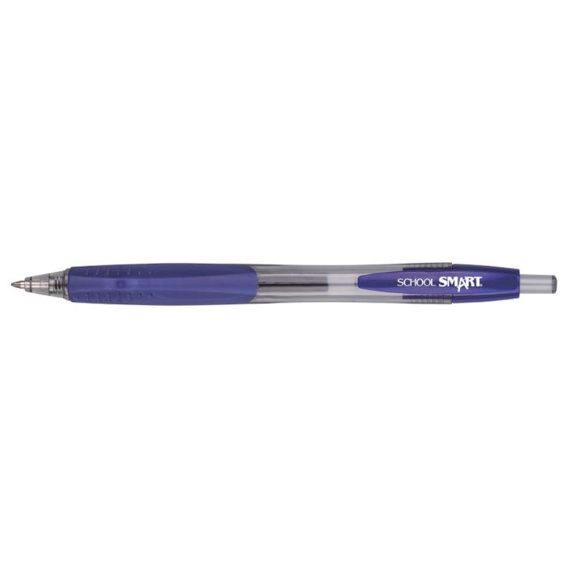 School Smart Retractable Gel Pens with Grip, Blue Ink, Pack of 12