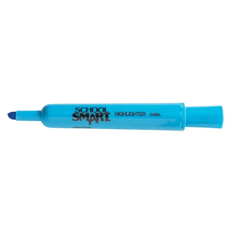 School Smart Tank Style Highlighters, Chisel Tip, Blue, Pack of 12