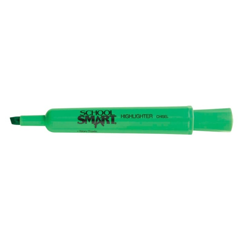 School Smart Tank Style Highlighters, Chisel Tip, Green, Pack of 12
