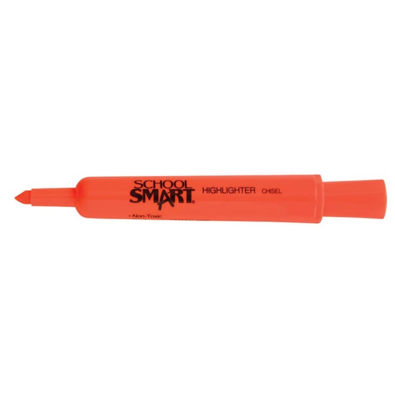 School Smart Tank Style Highlighters, Chisel Tip, Orange, Pack of 12