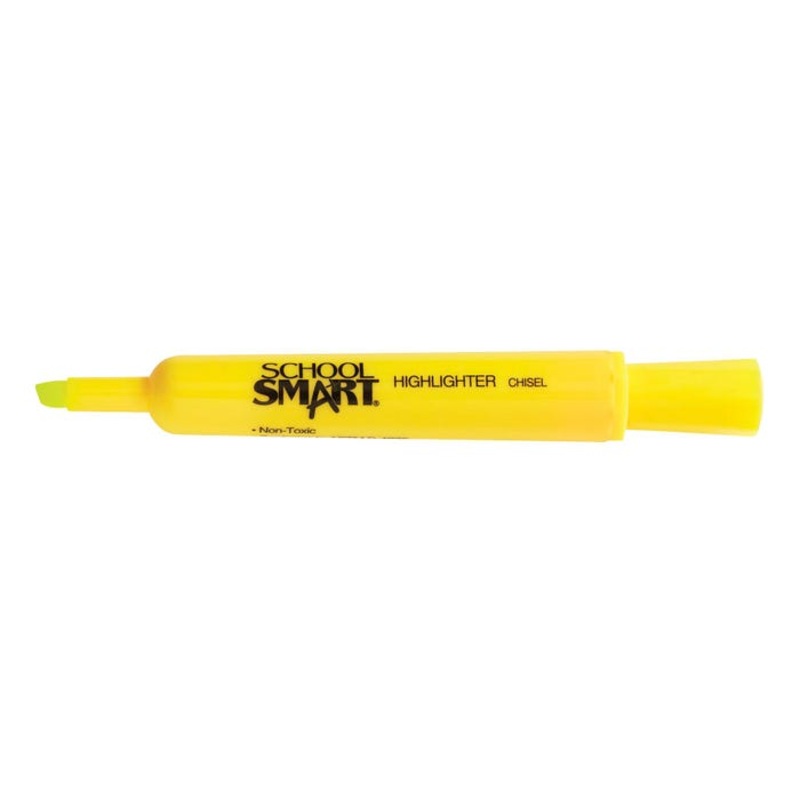 School Smart Tank Style Highlighters, Chisel Tip, Yellow, Pack of 12