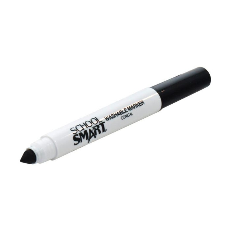 School Smart Washable Art Markers, Conical Tip, Black, Pack of 12