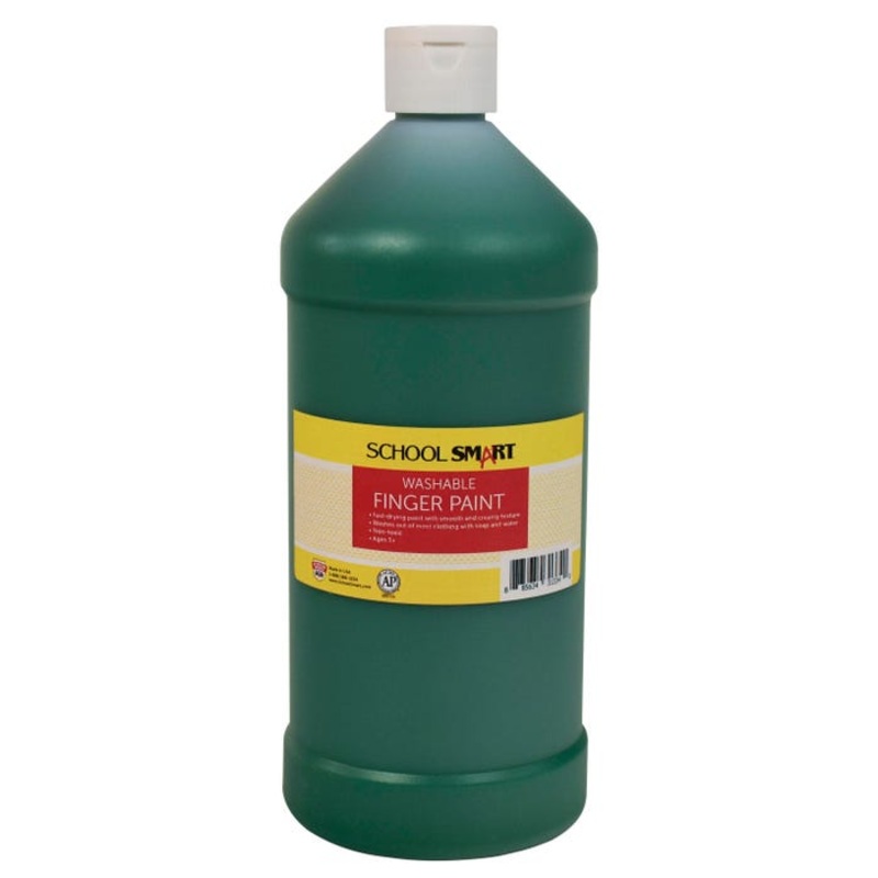 School Smart Washable Finger Paint, Green, 1 Quart Bottle