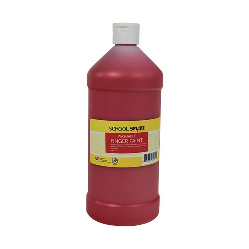 School Smart Washable Finger Paint, Red, 1 Quart Bottle