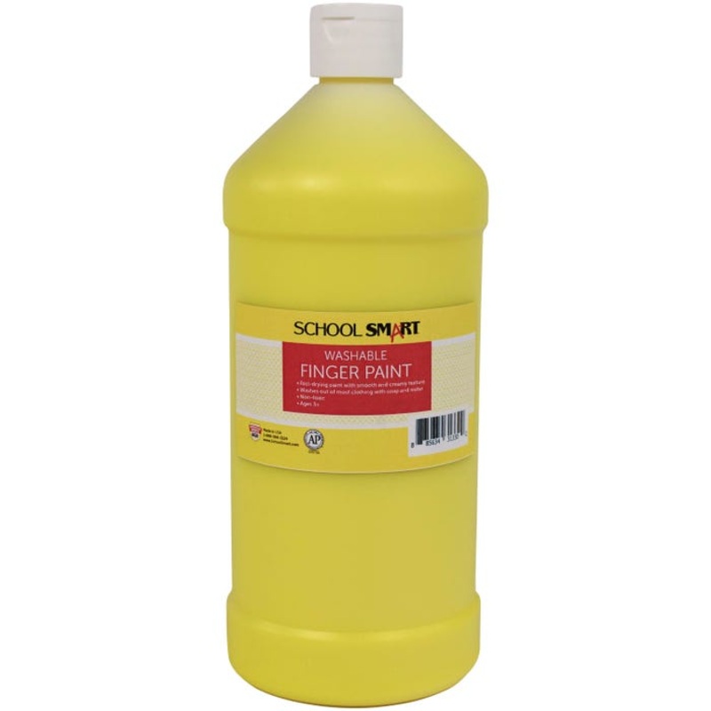 School Smart Washable Finger Paint, Yellow, 1 Quart Bottle