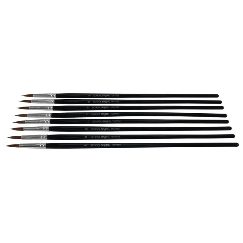 School Smart Watercolor Paint Brushes, Long Handle, Size 8, Set of 12
