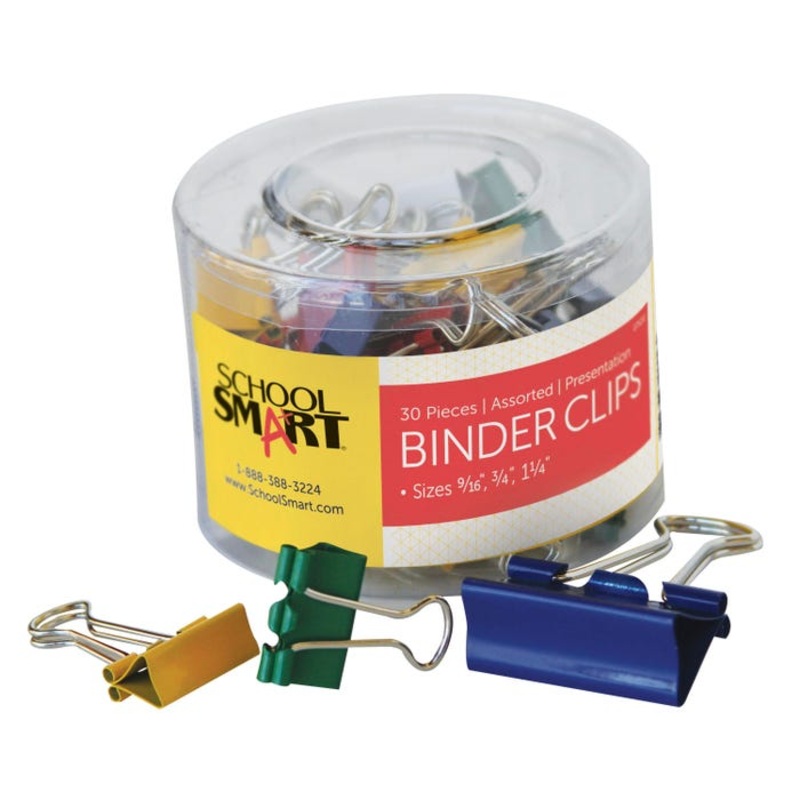 School Smart Presentation Binder Clips, Assorted Sizes and Colors, Pack of 30