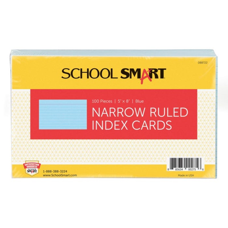 School Smart Ruled Index Cards, 5 x 8 Inches, Blue, Pack of 100