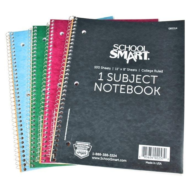 School Smart Spiral Perforated 1 Subject College Ruled Notebook, 11 x 8-1/2 Inches