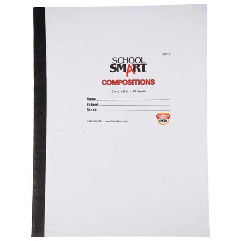 School Smart Stitched Cover Composition Book, Red Margin, 8 x 10-1/2 Inches, 96 Pages