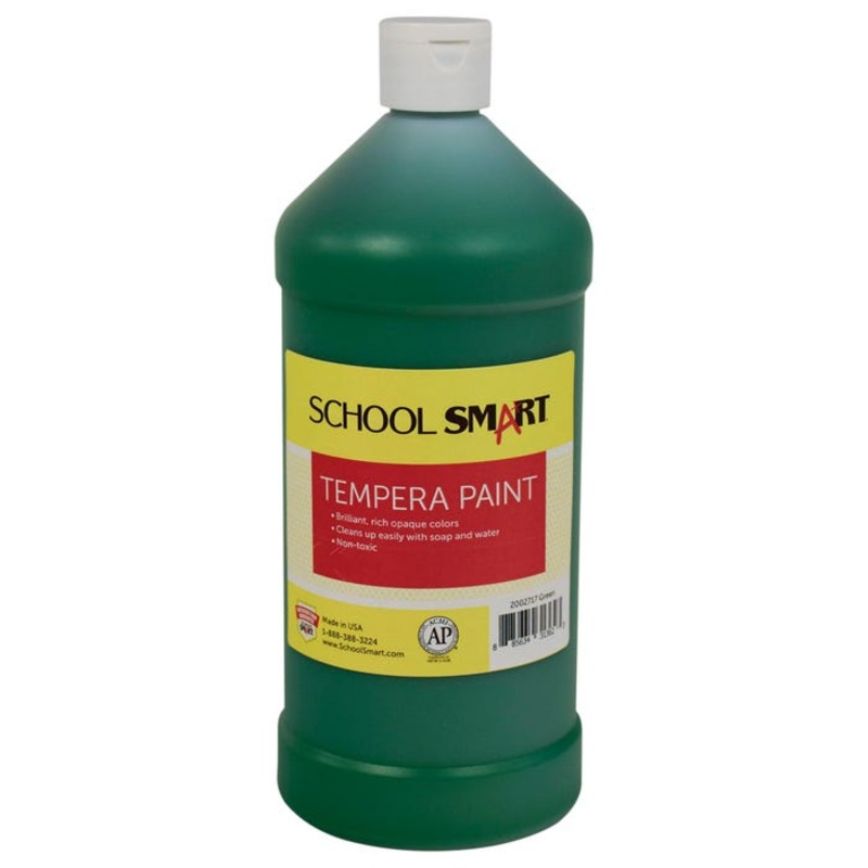 School Smart Tempera Paint, Green, 1 Quart Bottle
