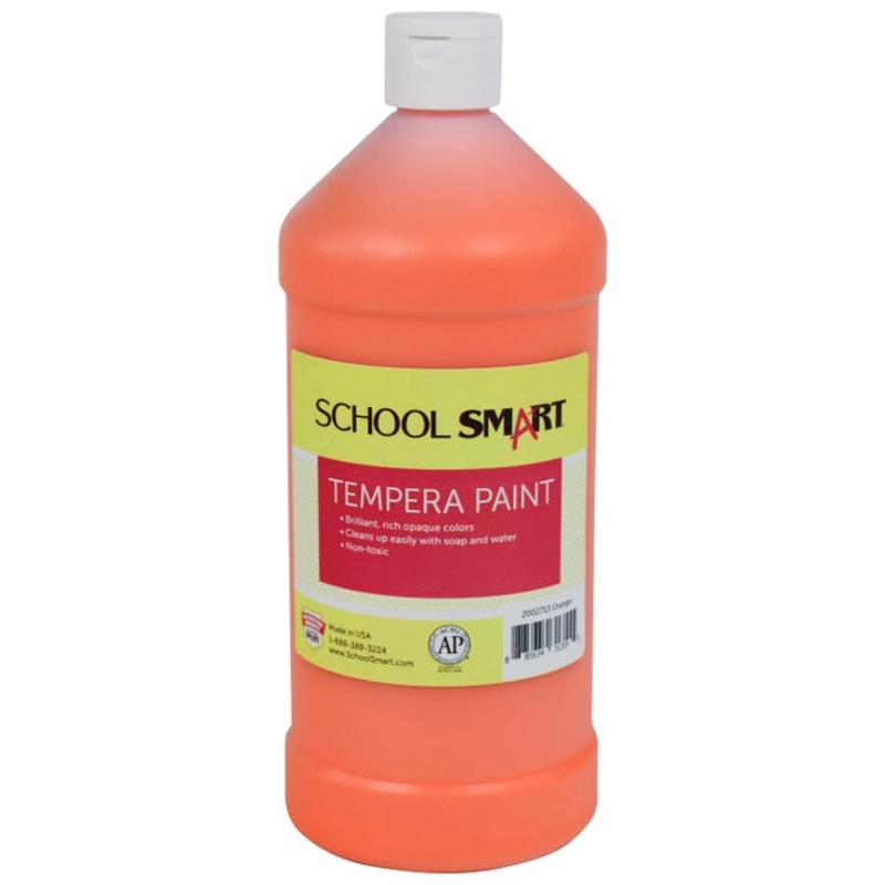 School Smart Tempera Paint, Orange, 1 Quart Bottle