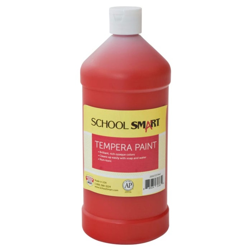 School Smart Tempera Paint, Red, 1 Quart Bottle