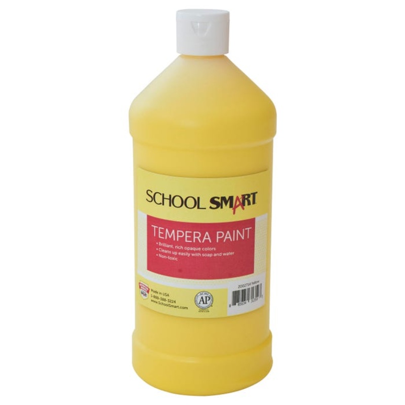 School Smart Tempera Paint, Yellow, 1 Quart Bottle