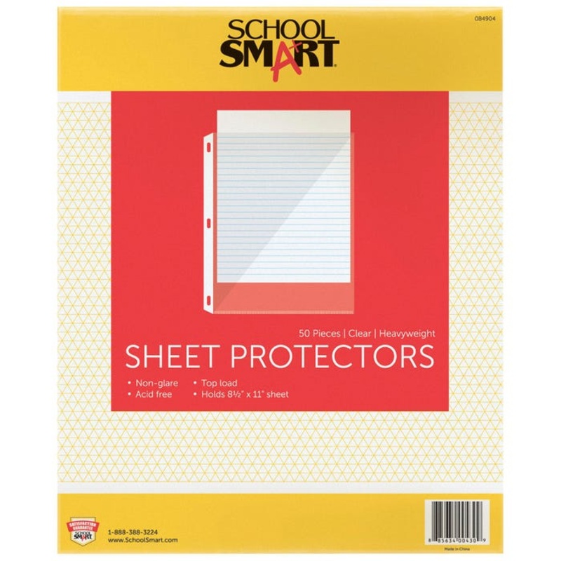 School Smart Top Loading Sheet Protectors, 8-1/2 x 11 Inches, Non-Glare Clear, Pack of 50