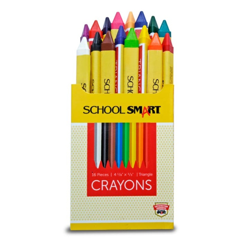 School Smart Triangular Crayons, Assorted Colors, Set of 16