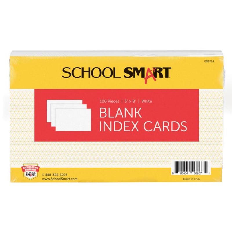 School Smart Unruled Index Cards, 5 x 8 Inches, White, Pack of 100
