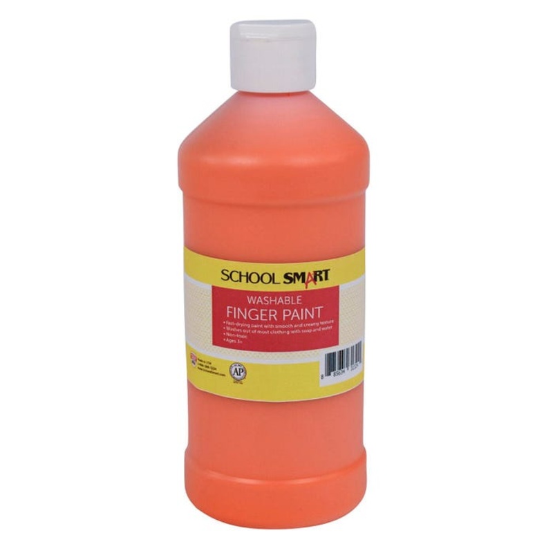 School Smart Washable Finger Paint, Orange, 1 Pint Bottle