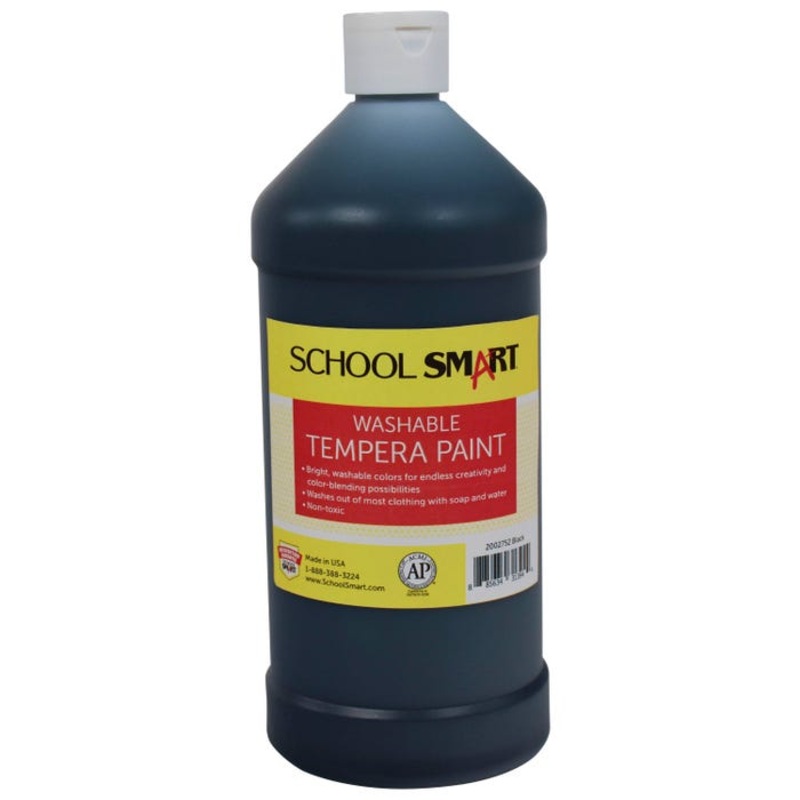 School Smart Washable Tempera Paint, Black, 1 Quart Bottle