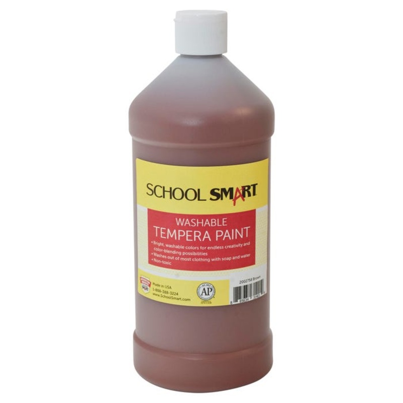 School Smart Washable Tempera Paint, Brown, 1 Quart Bottle