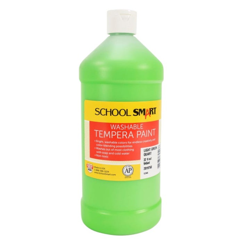 School Smart Washable Tempera Paint, Light Green, 1 Quart Bottle
