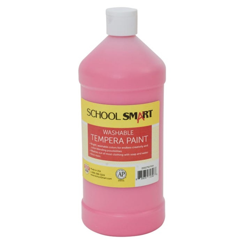 School Smart Washable Tempera Paint, Pink, 1 Quart Bottle