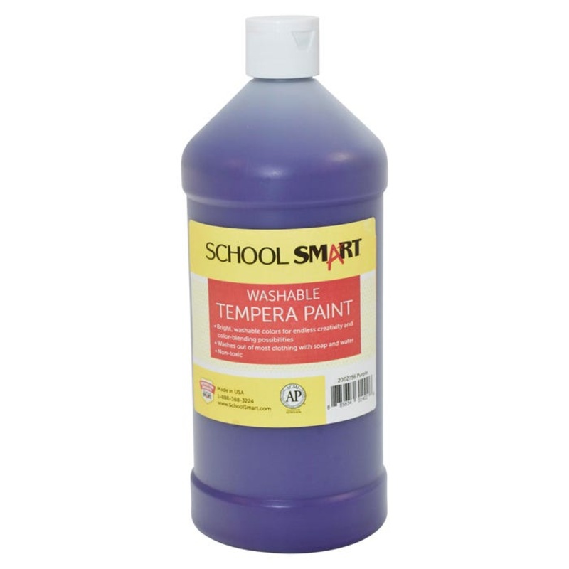 School Smart Washable Tempera Paint, Purple, 1 Quart Bottle