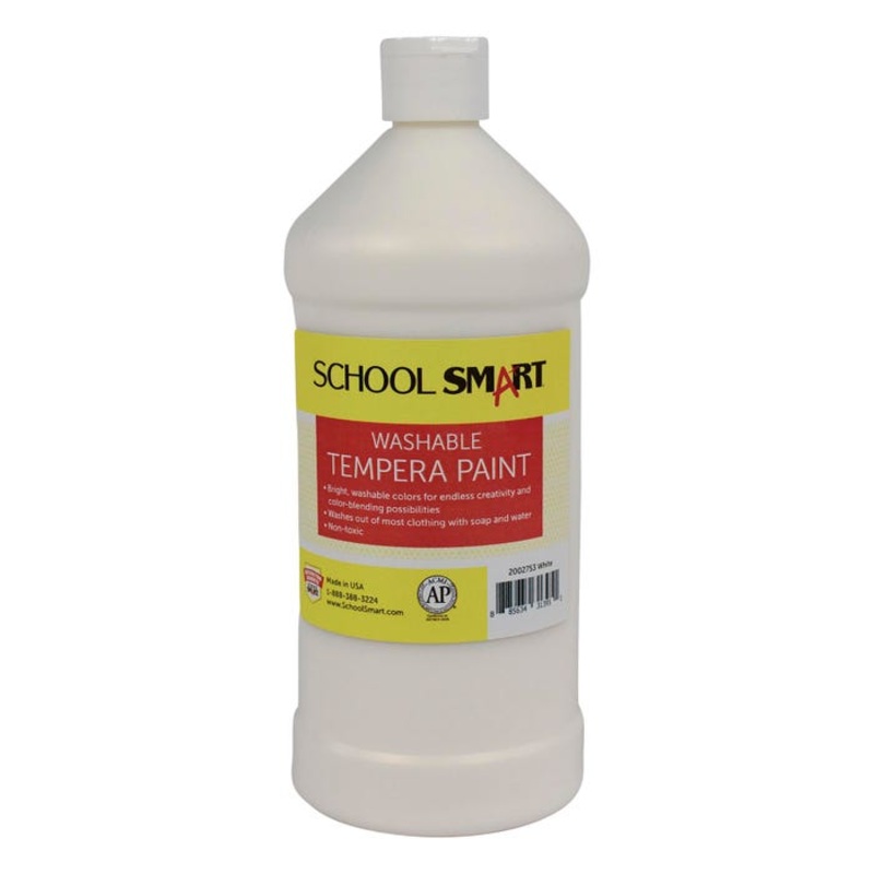 School Smart Washable Tempera Paint, White, 1 Quart Bottle