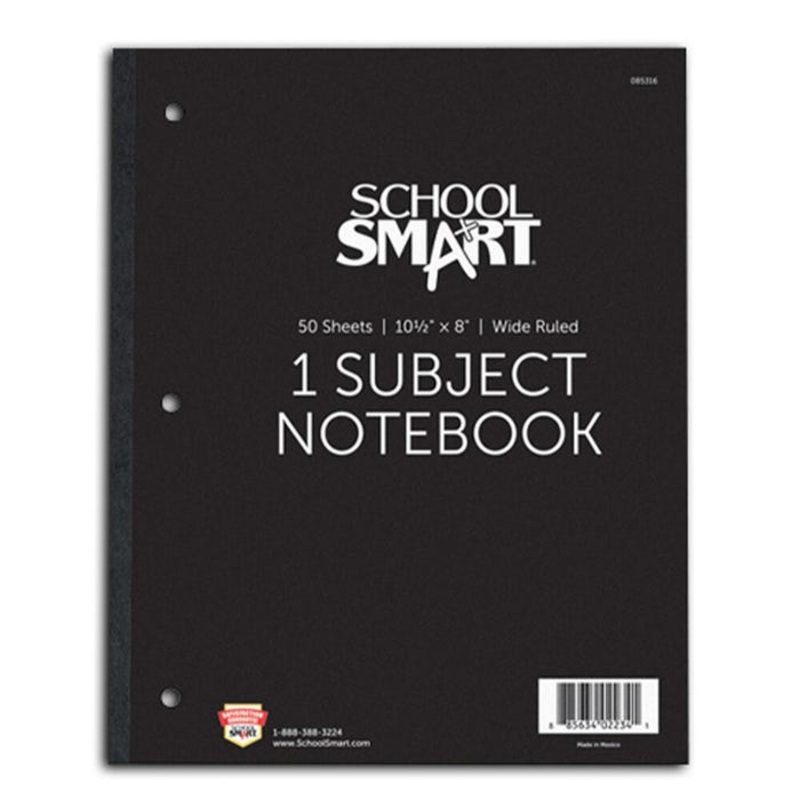 School Smart Wireless Notebook (Color May Vary), 1 Subject, Wide Ruled, 8 x 10-1/2 Inches, 50 Sheets