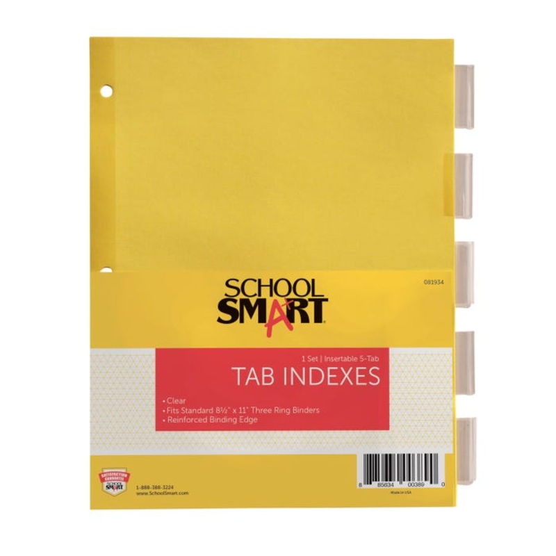 School Smart 5 Tab Index Paper Dividers, Clear