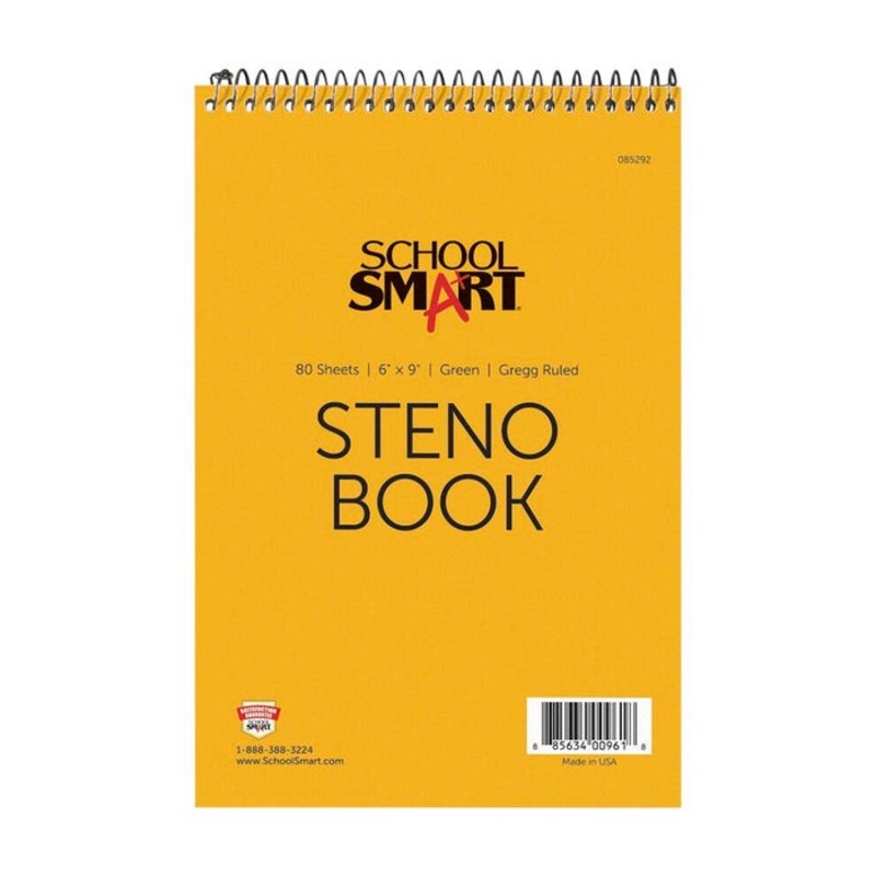 School Smart Gregg Ruled Steno Notebook, 6 x 9 Inches, Green, 80 Sheets