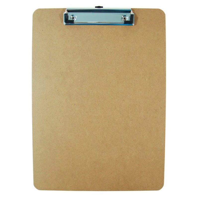 School Smart Masonite Clipboard, 9 x 12-1/2 Inches, Low Profile Clip, Letter Size, Brown