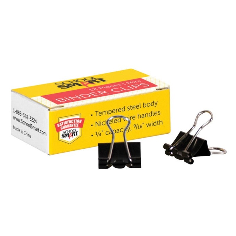 School Smart Mini Binder Clips, 9/16 Inches, Pack of 12
