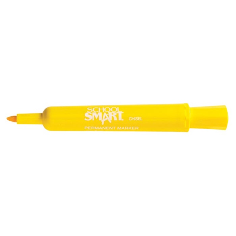 School Smart Non-Toxic Permanent Markers, Broad Chisel Tip, Yellow, Pack of 12