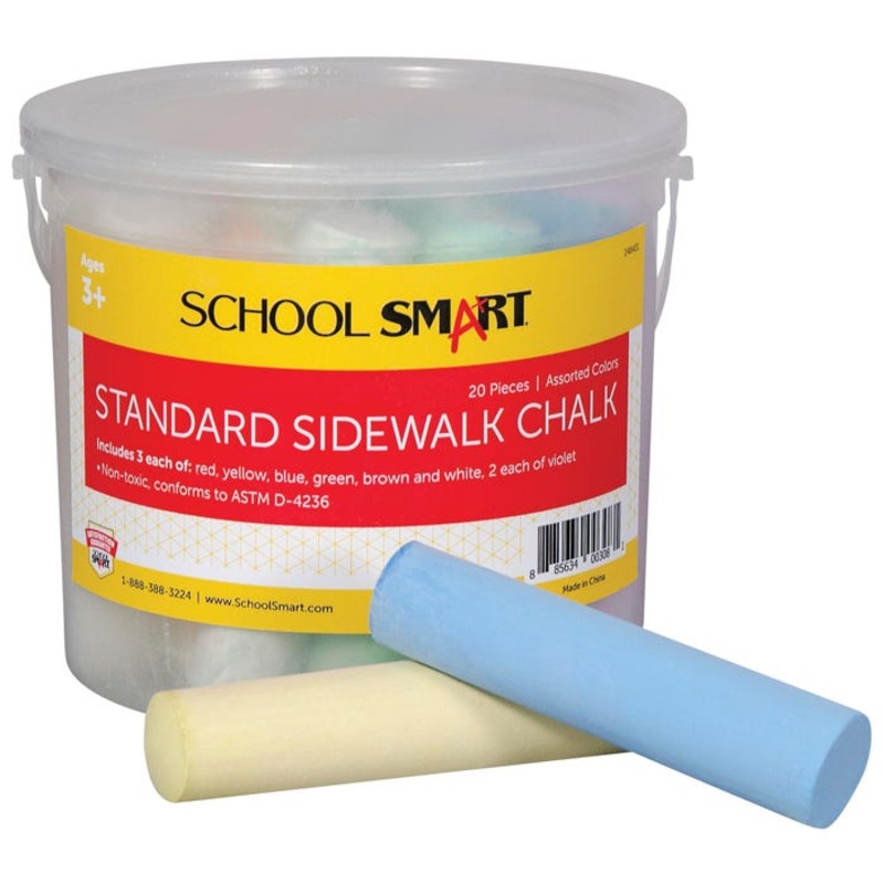 School Smart Sidewalk Chalk Tub, Assorted Colors, Pack of 20