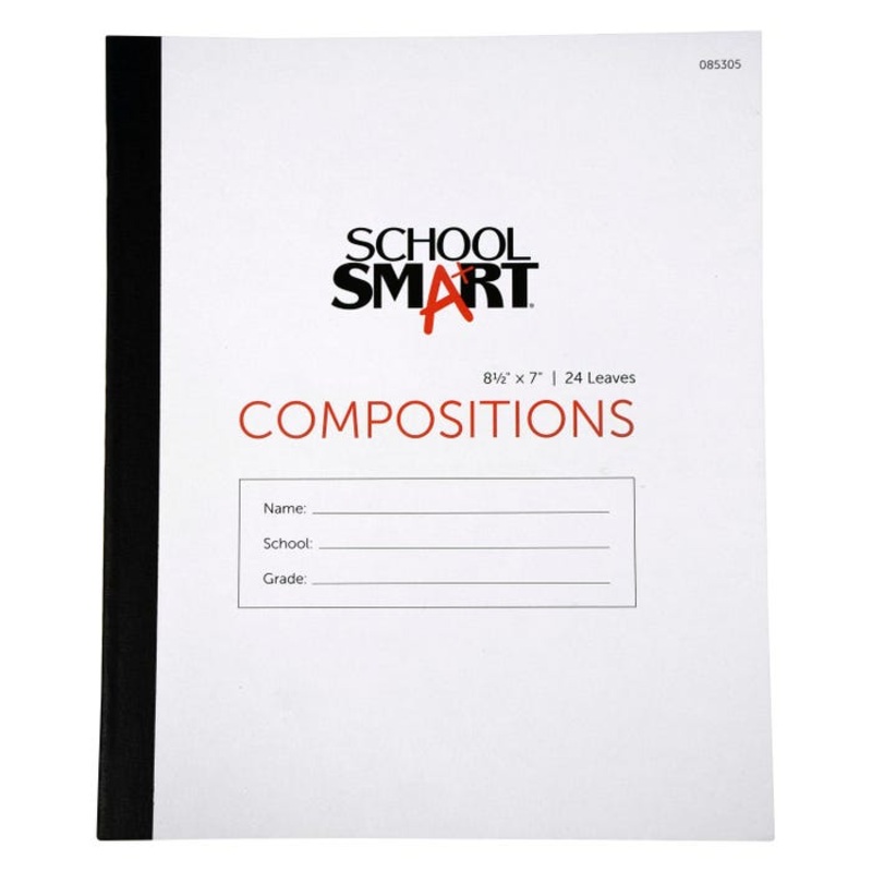 School Smart Stitched Cover Composition Book, No Margin, 8-1/2 x 7 Inches, 24 Sheets