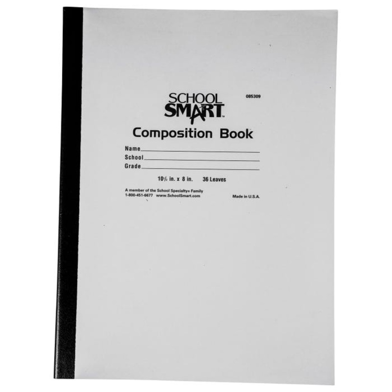 School Smart Stitched Cover Composition Book, Red Margin, 8 x 10-1/2 Inches, 72 Pages