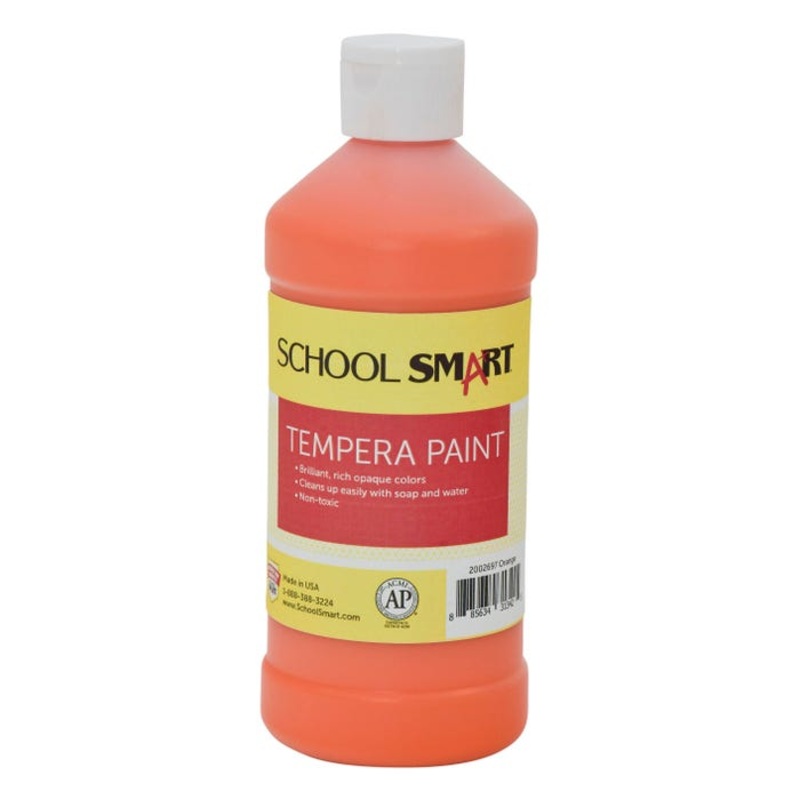 School Smart Tempera Paint, Orange, 1 Pint Bottle