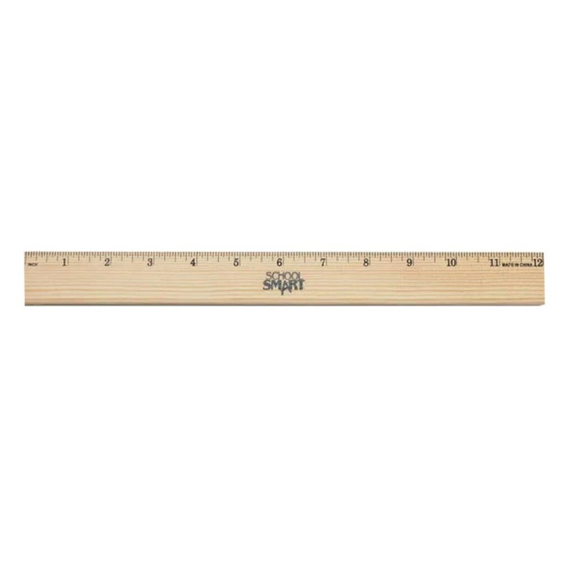 School Smart Thick Wooden Ruler, Single Beveled with Metal Edge, 12 Inches