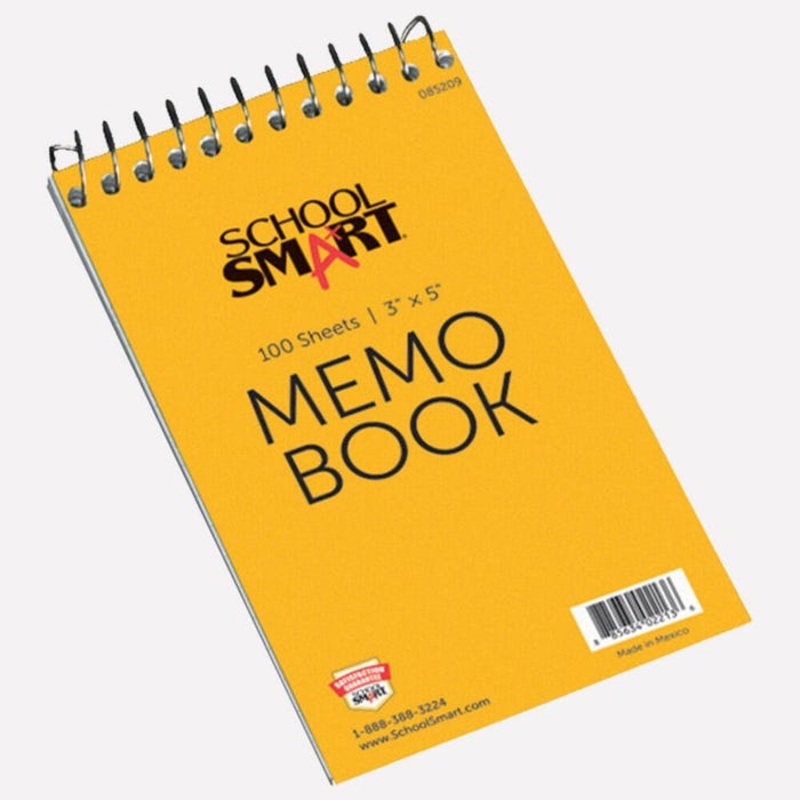 School Smart Top Opening Memo Notebook, 3 x 5 Inches, 100 Sheets