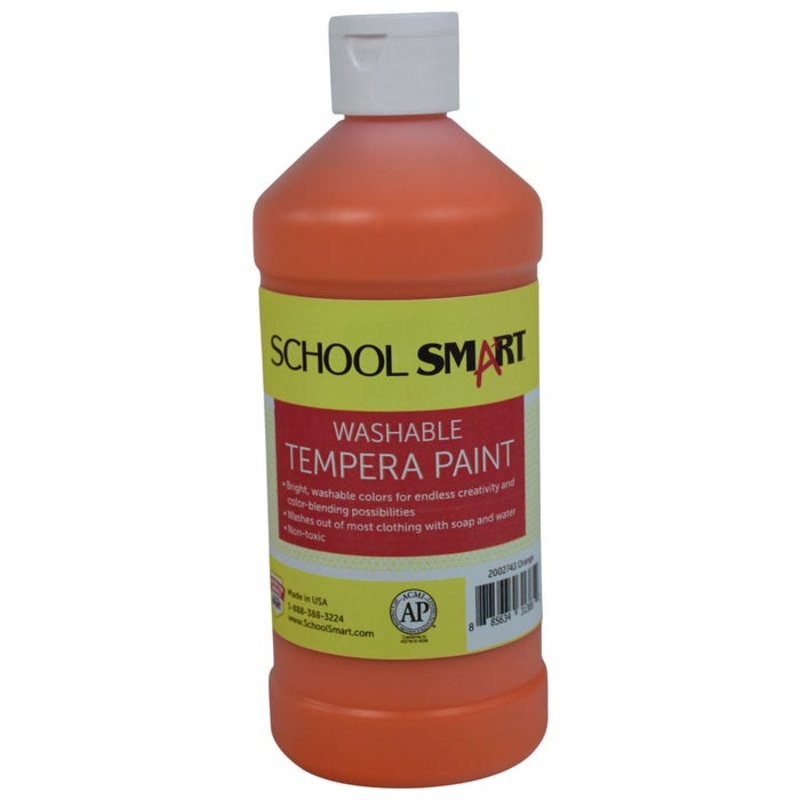 School Smart Washable Tempera Paint, Orange, 1 Pint Bottle