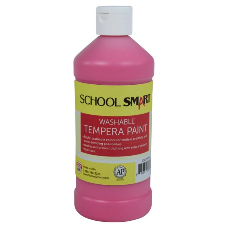 School Smart Washable Tempera Paint, Pink, 1 Pint Bottle