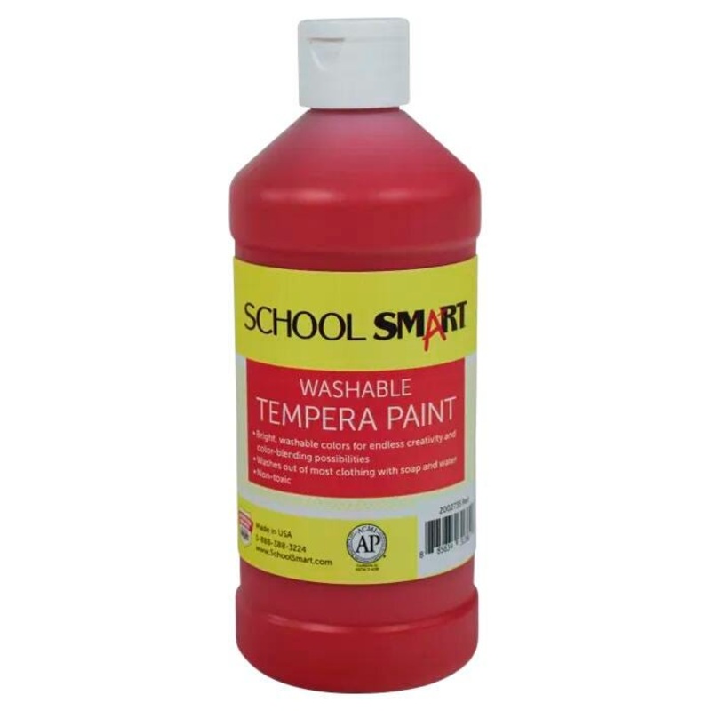 School Smart Washable Tempera Paint, Red, 1 Pint Bottle