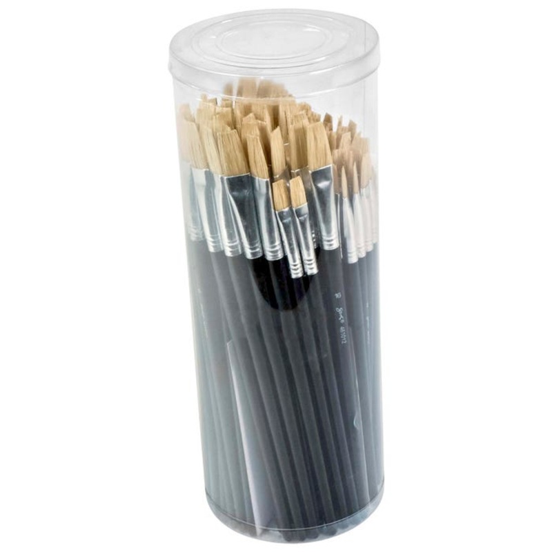 Sax White Bristle Paint Brushes with Long Wooden Handles, Flat, Assorted Sizes, Set of 216