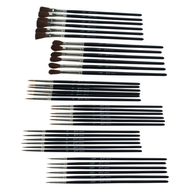 Sax Combination Watercolor Brushes, Assorted Brush Types, Short Handle, Assorted Sizes, Pack of 36