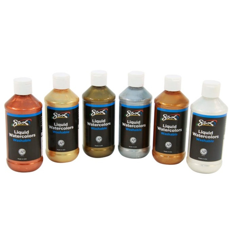Sax Liquid Washable Watercolor Paint, 8 Ounces, Assorted Metallic Colors, Set of 6