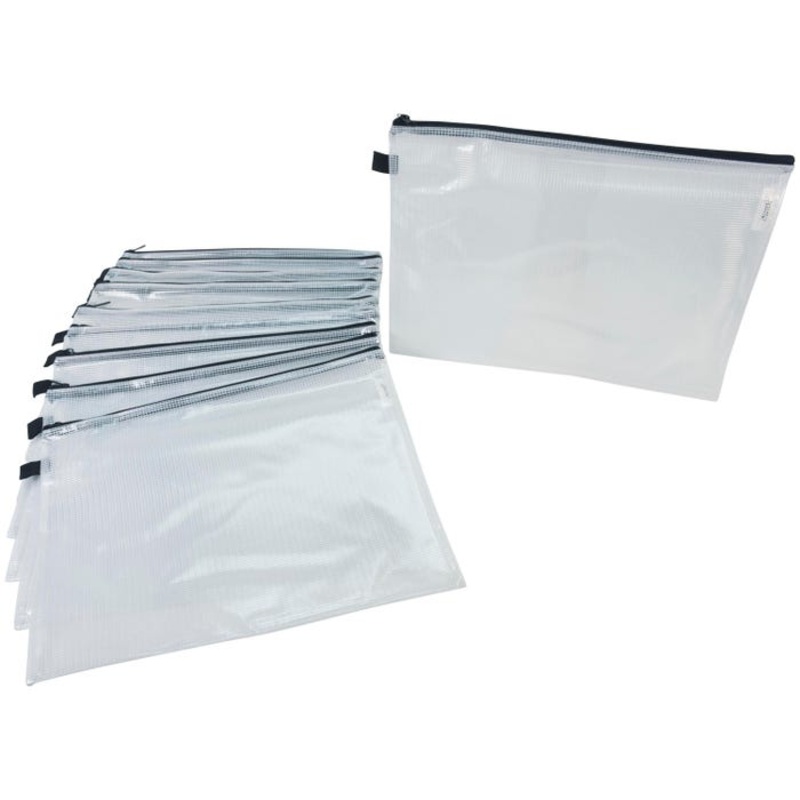 Sax Mesh Tool Case Pouches, 12 x 16 Inches, Clear with Black Trim, Pack of 10