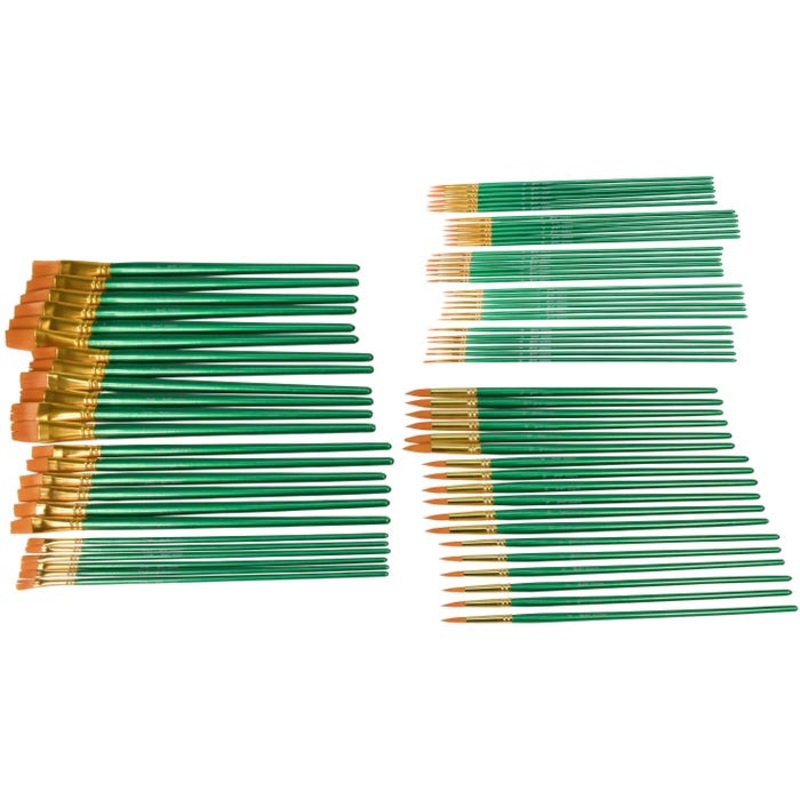 Sax Optimum Golden Synthetic Taklon Paint Brushes with Long Handles, Assorted Sizes, Set of 72